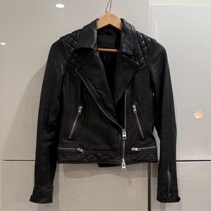 All Saints Quilted Black Leather Jacket